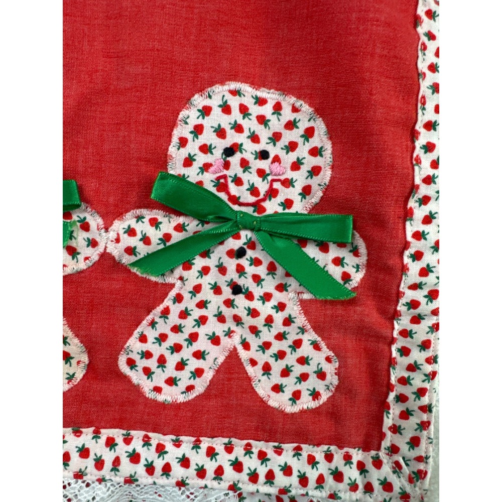 Unbranded Gingerbread Pinafore Dress Kids 3T Red Strawberry Print Lace Holiday - Picture 2 of 9
